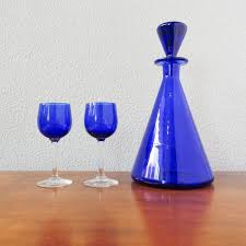 Bottle And Glasses In Cobalt Blue