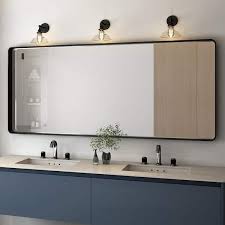 72 In W X 32 In H Rectangular Aluminum Framed Wall Bathroom Vanity Mirror In Black