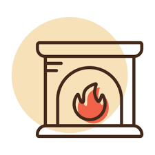 Flat Fireplace Icon Isolated On White