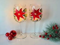 Painted Large Wine Glass Poinsettia
