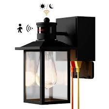 10 83 In Black Motion Sensing Dusk To Dawn Outdoor Hardwired Wall Lantern Scone With No Bulbs Included