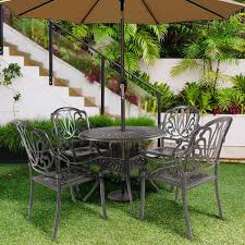 5 Pieces Outdoor Furniture Dining Table Set All Weather Cast Aluminum Patio Furniture In Black