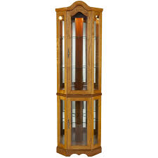 Lighted Corner Curio Cabinet In Golden Oak