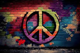 Peace Sign Graffiti On A Brick Wall