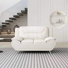 Sanuel 61 3 In White Faux Leather 2 Seater Loveseat With Pillow Top Arm