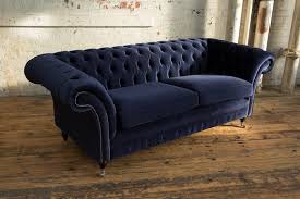 Blue Velvet Fabric Chesterfield Sofa