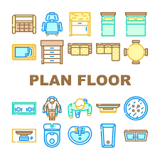 Plan Floor Home Icons Set Vector House