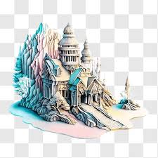 3d Printed Paper Castle With Snow Png