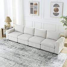 130 In 4 Seater Modular Upholstered Eucalyptus Wood Frame Sectional Sofa For Living Room Apartment In Beige