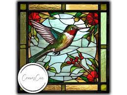 Stained Glass Ruby Throated Hummingbird