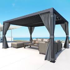 10 Ft X 12 Ft Patio Hardtop Gazebo Outdoor Louvered Pergola With Adjustable Aluminum Rainproof Roof Sun Shade Shelter