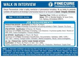 finecure pharma walk in interview at