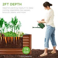 Best Choice S 4x2x2ft Outdoor Metal Raised Garden Bed Planter Box For Vegetables Flowers Herbs Wood Grain