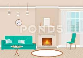 Living Room Interior With Fireplace And