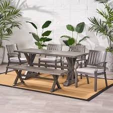 Noble House Lombok 6 Piece Aluminum Patio Dining Set And Gray And Silver