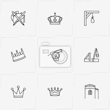 Middle Ages Line Icon Set With Crown