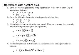 Operations With Algebra Tiles 1 Solve