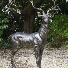 Left Facing Stag Bronze Metal Garden Statue