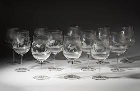 Lot Set Of 12 Riedel Etched Wine Glasses