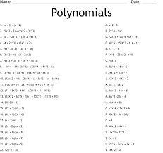 Polynomials Worksheet Wordmint