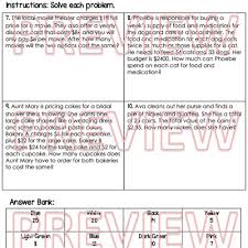 Word Problems Coloring Activity
