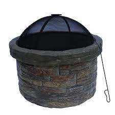 Peaktop Outdoor Round Stone Fire Pit With Cover