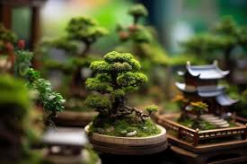 A Miniature Garden With A Pagoda In The