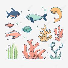 Water Animals And Plants Set Vector