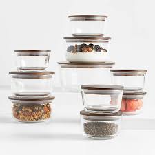 Crate Barrel 20 Piece Round Glass Storage Containers With Dark Wood Lids Crate Barrel