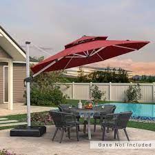 11 Ft Octagon Aluminum Patio Cantilever Umbrella For Garden Deck Backyard Pool In Terra With Beige Cover