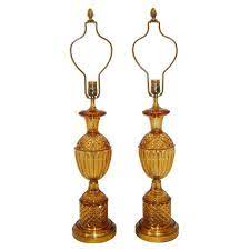 French Amber Cut Glass Table Lamps For
