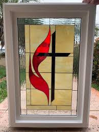 Beautiful Methodist Cross Stained Glass