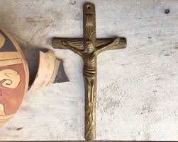 Vintage Brass Wall Crucifix Religious
