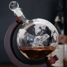 Etched World Globe Whiskey Decanter