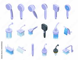 Shower Heads Icons Set Isometric Vector