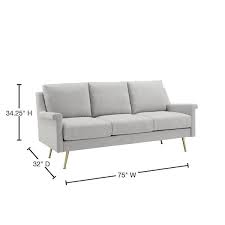 75 In Slope Arm Fabric Straight Sofa In Gray With Gold Metal Legs