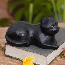 Artisan Crafted Black Cat Sculpture
