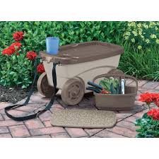 Pure Garden Polyurethane Wheeled Rolling Garden Work Scooter With Tool Tray