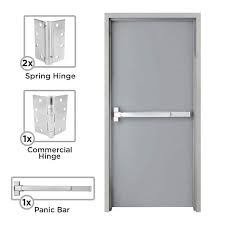 Armor Door 36 In X 84 In Fire Rated Gray Right Hand Flush Steel Prehung Commercial Door And Frame With Panic Bar And Hardware Vsdfrwd3684er