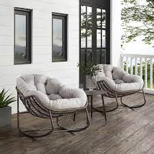 Cesicia Metal Rattan Outdoor Rocking Chair Rocker Recliner Chair With Beige Cushion For Living Room Patio Garden Set Of 2