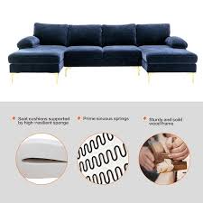 Doggody Do Favor Inc Modern Large Chenille Fabric U Shape Sectional With Recliner Navy