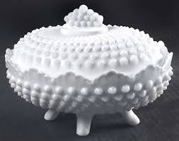 Hobnail Milk Glass Oval Candy Dish With