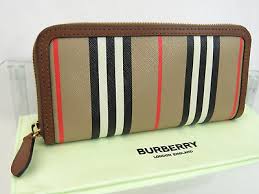 Burberry Bags Burberry Ellerby Tan Leather Icon Stripe Canvas Zip Around Continental Wallet Color Brown Tan Size Os Topoffashion S Closet