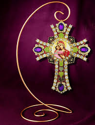 Jeweled Wall Icon Cross Ornament Virgin