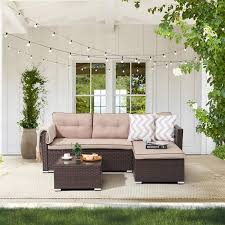 Joivi Grey 3 Piece Wicker Outdoor Sectional Set With Beige Cushions