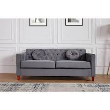 Us Pride Furniture Lory 79 5 In Gray Velvet 3 Seater Lawson Sofa With Square Arms Grey