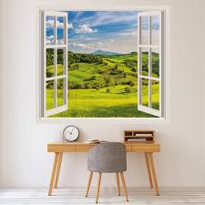 Green Countryside 3d Window Wall Sticker