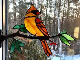 Chippaway Art Glass Window Frame Birds