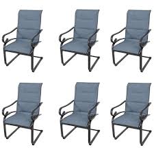 Crestridge 6 Piece Rocking Steel Padded Sling Outdoor Dining Chair In Conely Denim