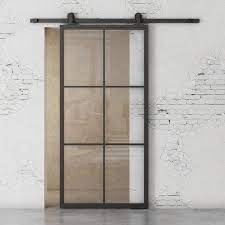 Urban Woodcraft Massy 35 W X 83 H 6 Panel Clear Glass Black Metal French Casement Barn Door